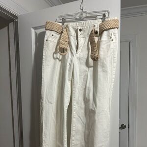 Michael Kors White Jeans with Tan Braided Belt- Size 14 - Perfect for Summer!
